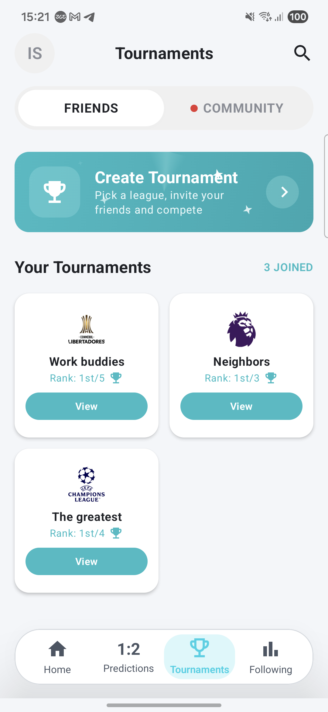 Strikr tournament screen