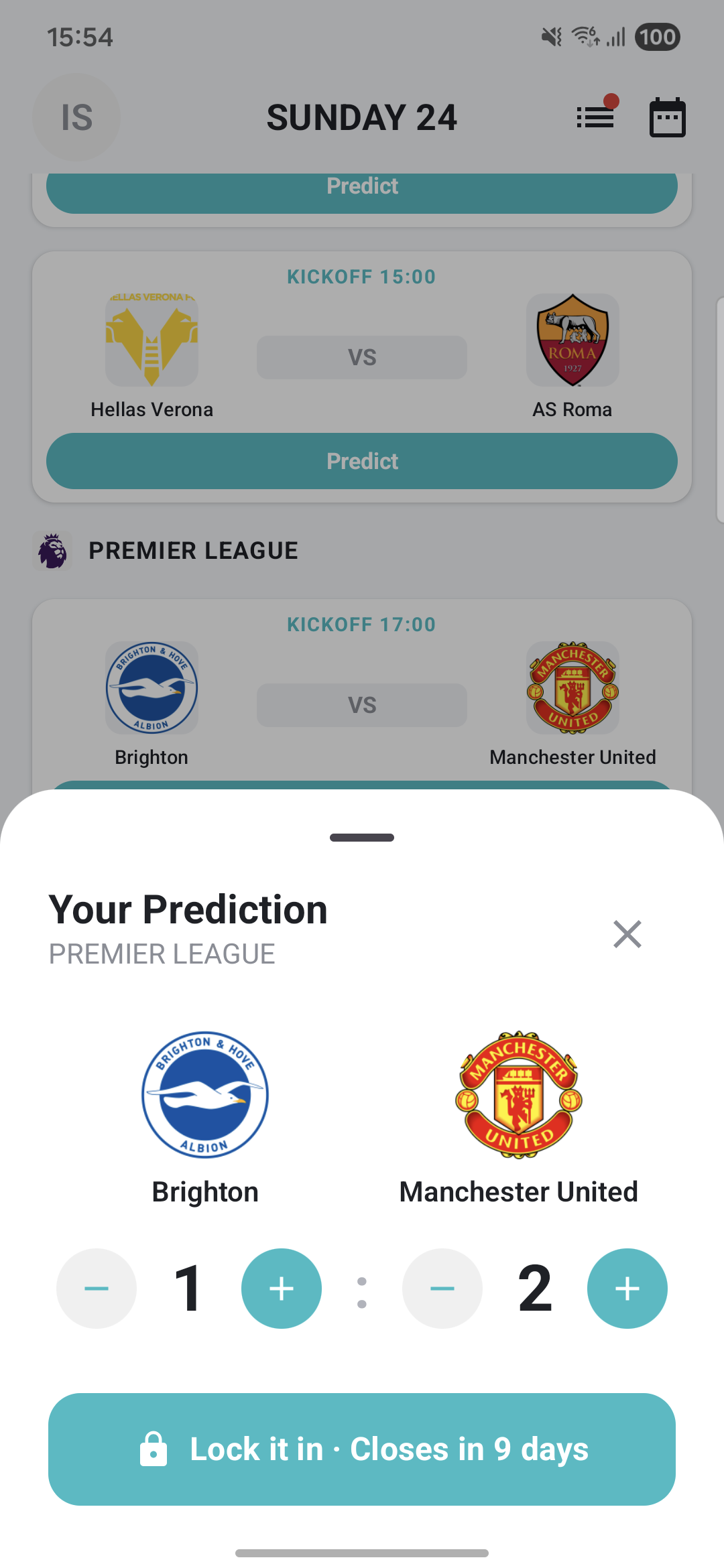 Strikr prediction screen